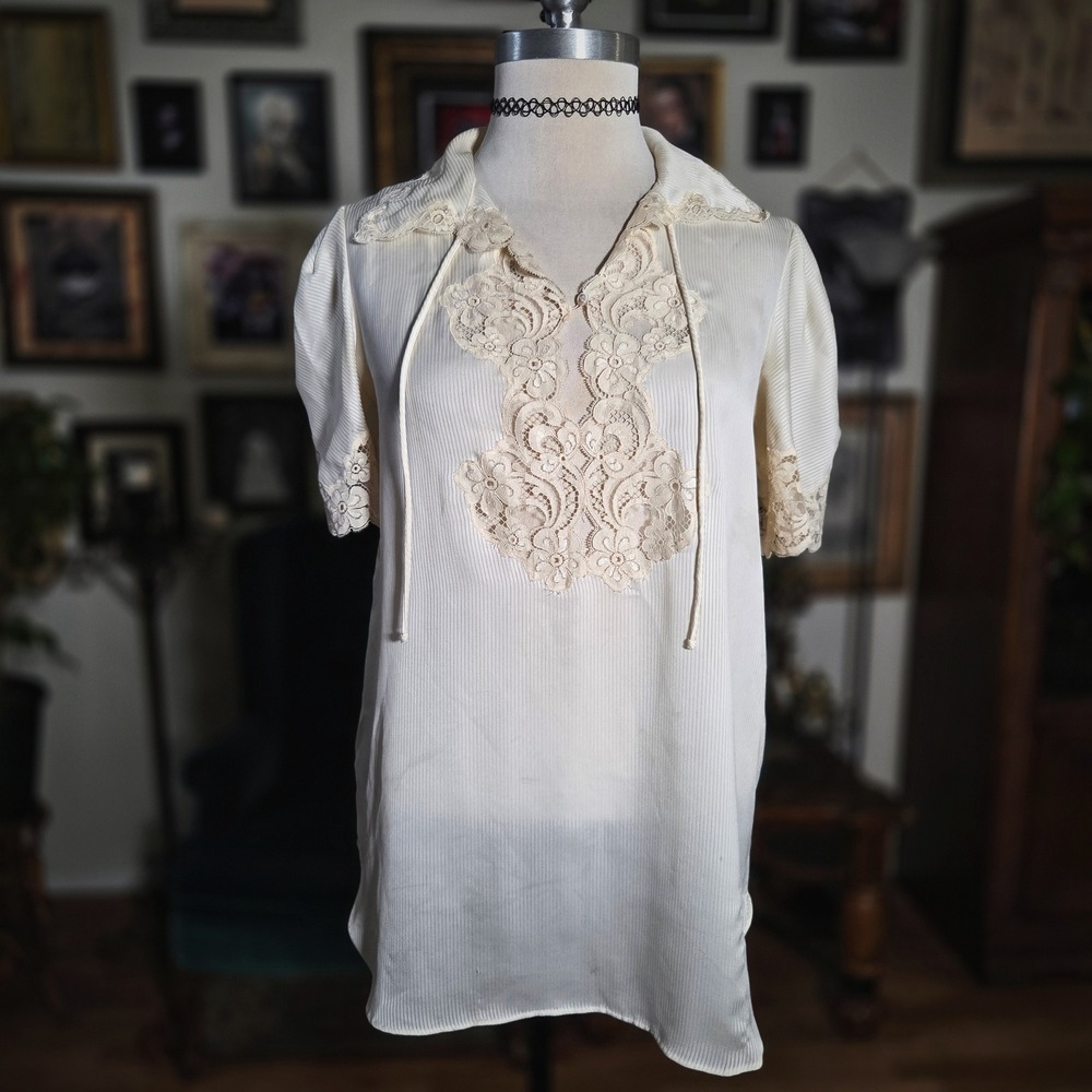 Vintage 60s Christian Dior Cream Lingerie Vintage Style Lace Blouse Trim - Picture 2 of 8